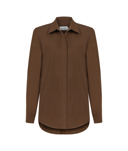 Arkası Düğme Detaylı Kahverengi Gömlek