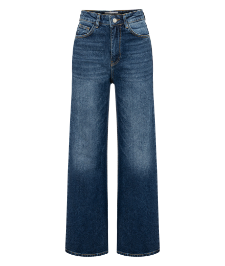 Yüksek Bel Taşlanmış Lacivert Denim Pantolon