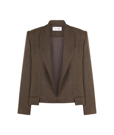 Kahverengi Cep Detaylı Crop Yünlü Ceket