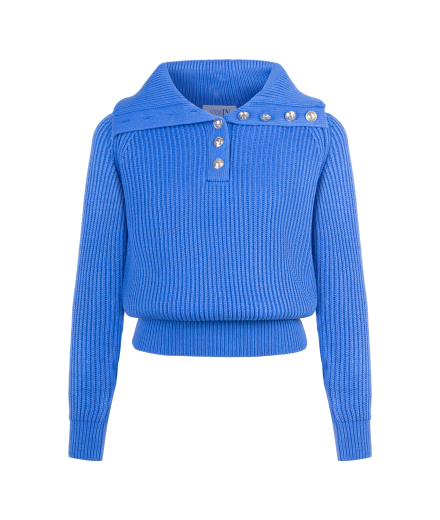 Düğme Detaylı Mavi Kazak