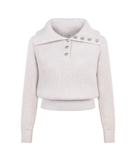 Düğme Detaylı Taş Rengi Kazak