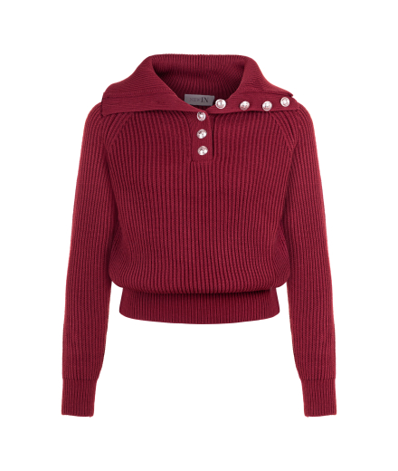 Düğme Detaylı Bordo Kazak