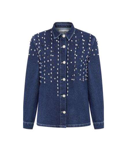 Taş İşlemeli Denim Gömlek