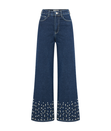Taş İşlemeli Denim Pantolon