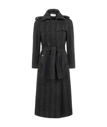 Siyah Gri Geçişli Kruvaze Palto