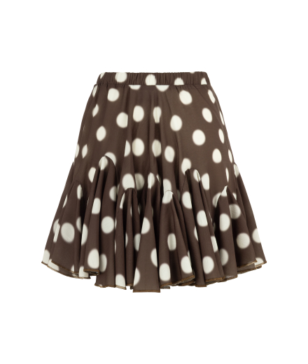 Volanlı Kahverengi Puanlı Mini Etek