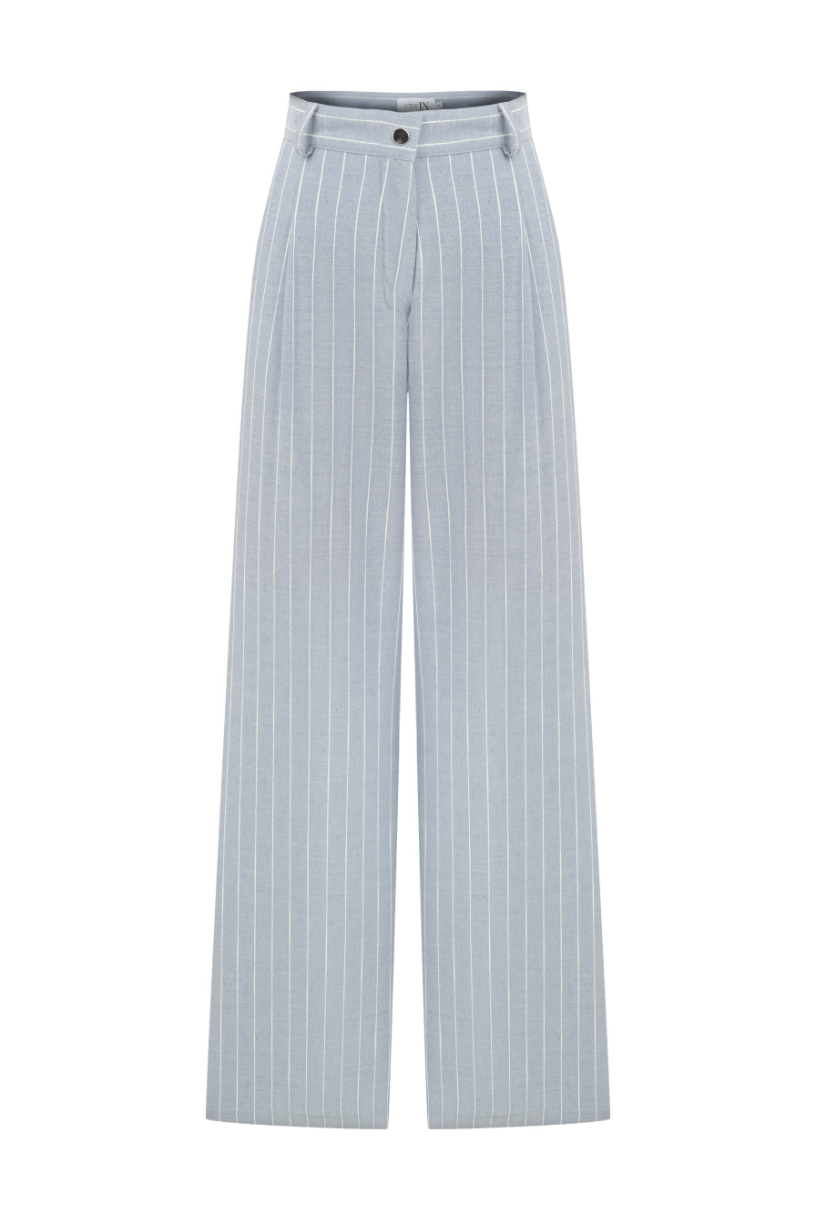 Yüksek Bel Mavi Çizgili Pantolon