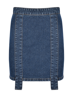 Şerit Detaylı Denim Etek