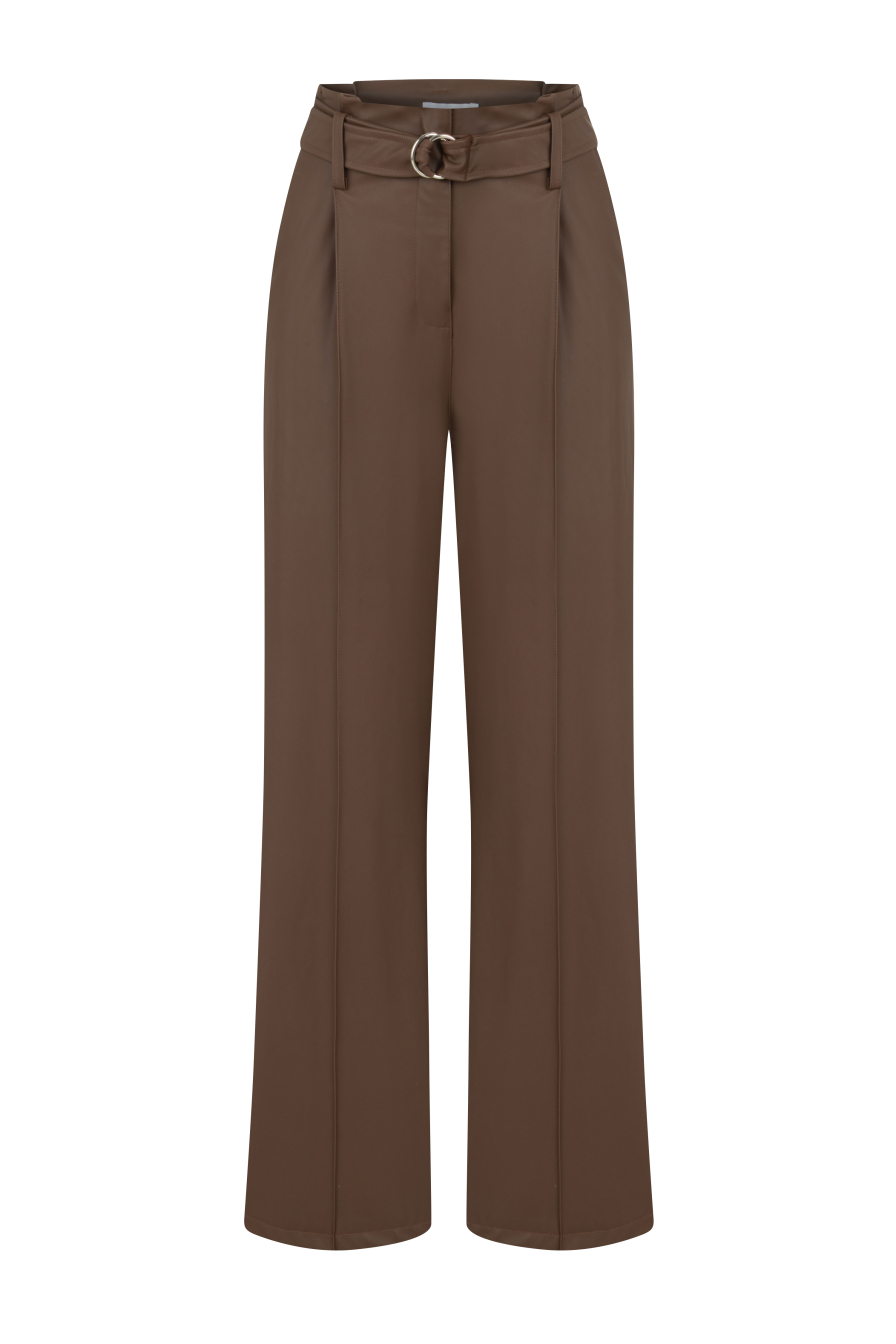 Beli Kemerli Kahverengi Deri Pantolon