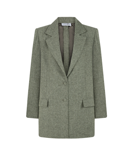 %100 Yün Oversize Arkası Düğmeli Yeşil Ceket