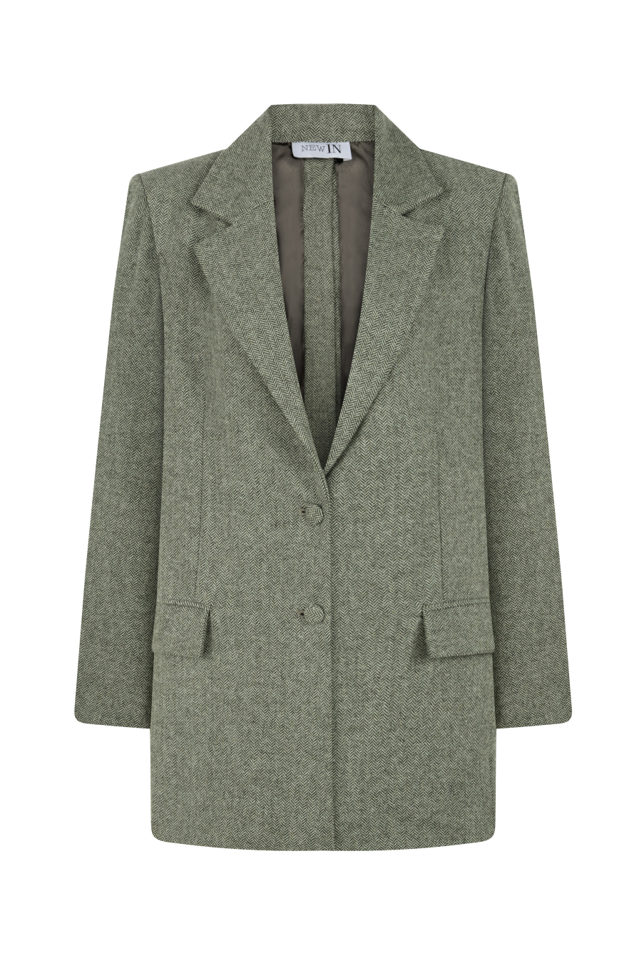 %100 Yün Oversize Arkası Düğmeli Yeşil Ceket