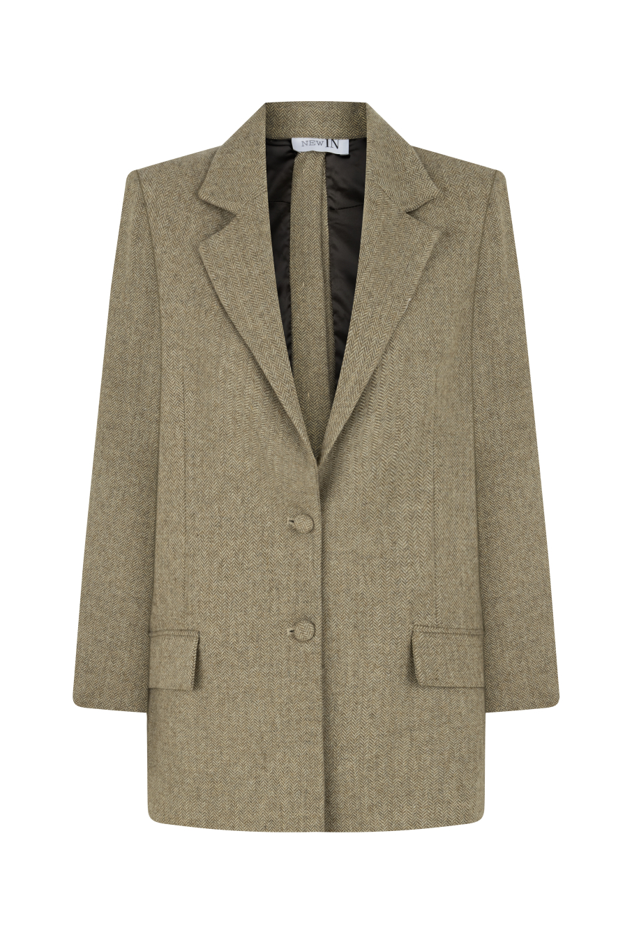 %100 Yün Oversize Arkası Düğmeli Camel Ceket