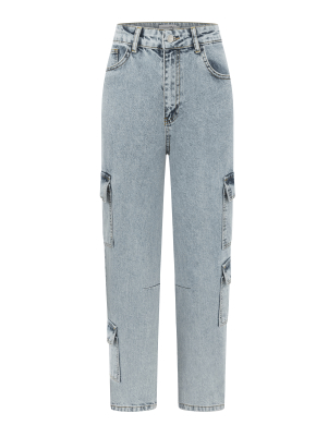 Boyfriend Kargo Buz Mavisi Denim Pantolon