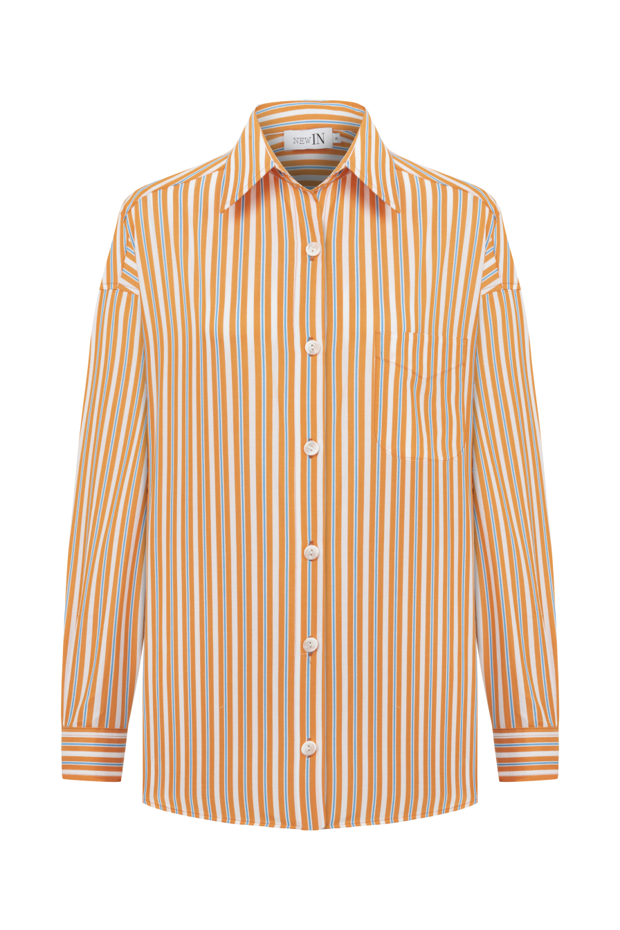 Turuncu Çizgili Koton Gömlek