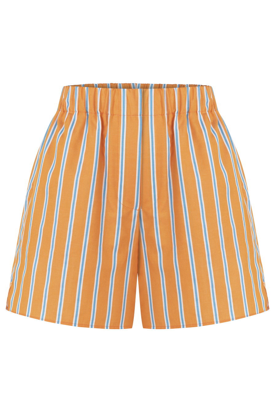 Turuncu Çizgili Koton Şort