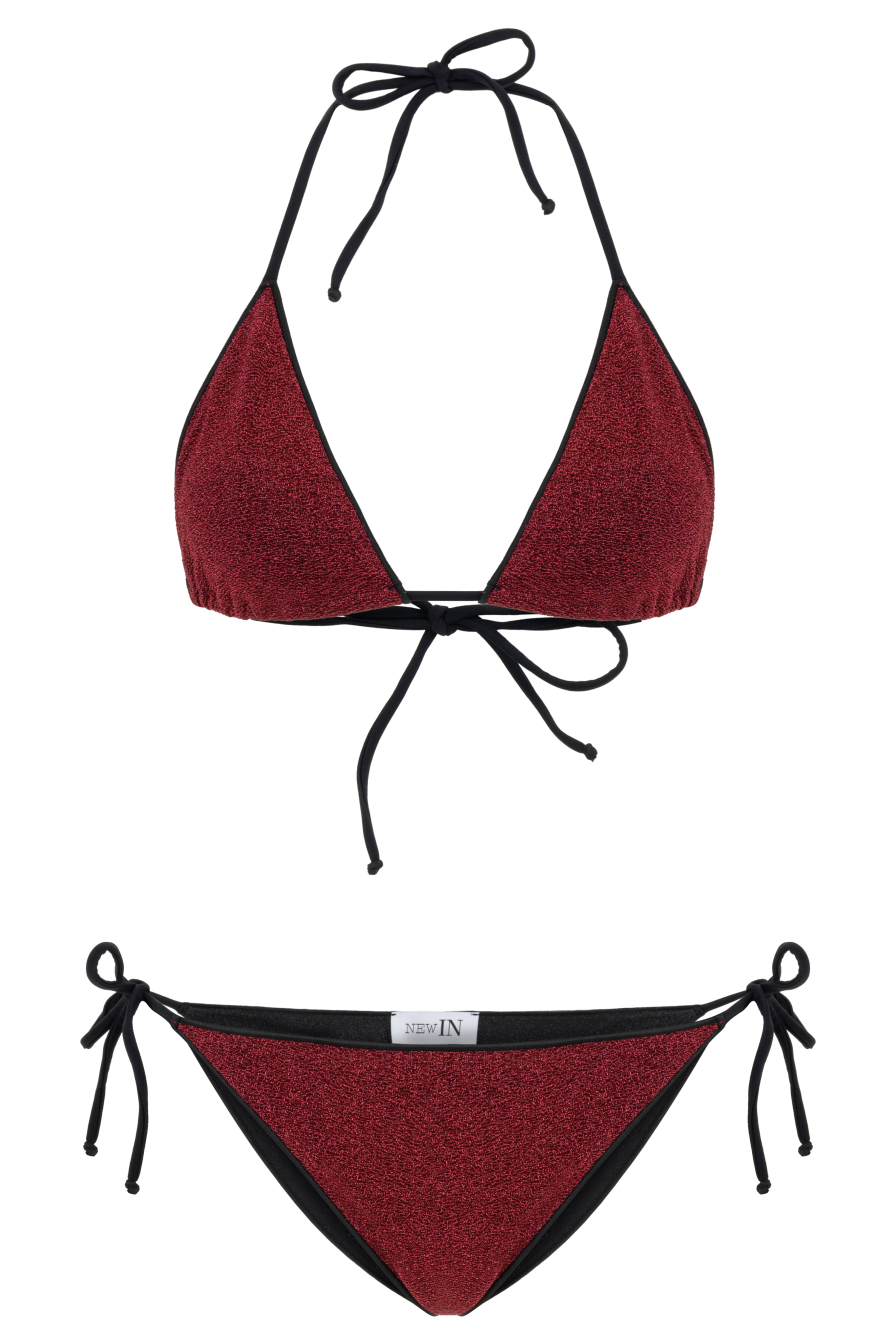 Bordo Simli Bikini Takım