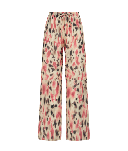 Pembe Desenli Beli Büzgülü Pantolon