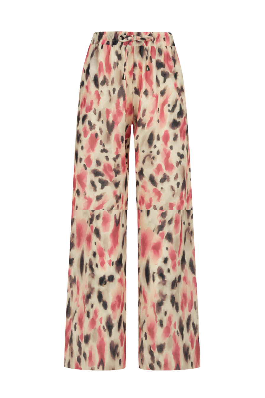 Pembe Desenli Beli Büzgülü Pantolon