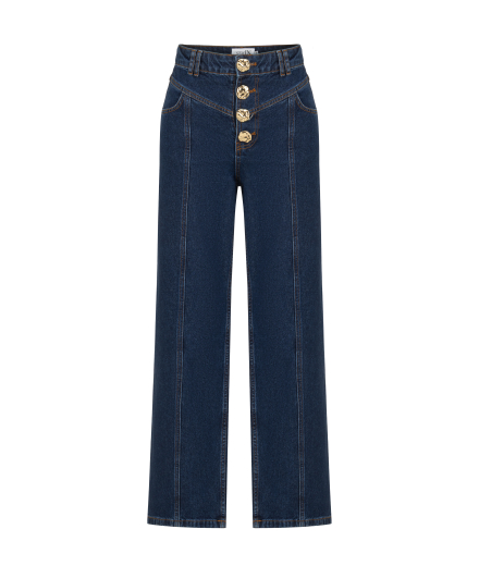 Gold Düğmeli Lacivert Denim Pantolon