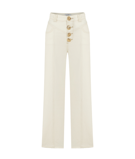 Gold Düğmeli Beyaz Denim Pantolon