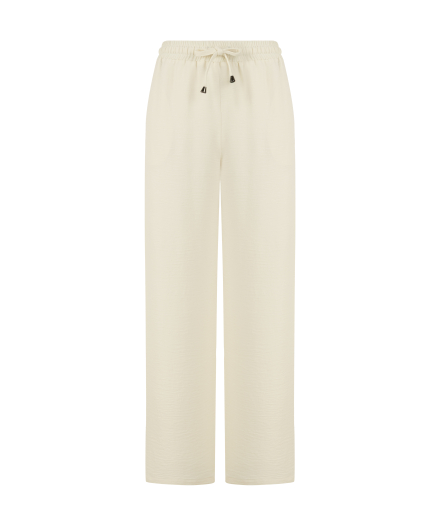 Beyaz Beli Büzgülü Pantolon