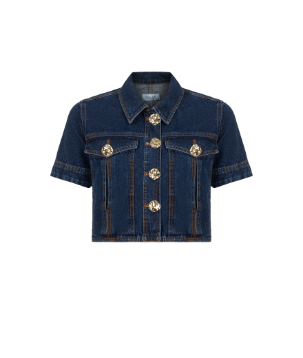 Gold Düğmeli Lacivert Denim Ceket