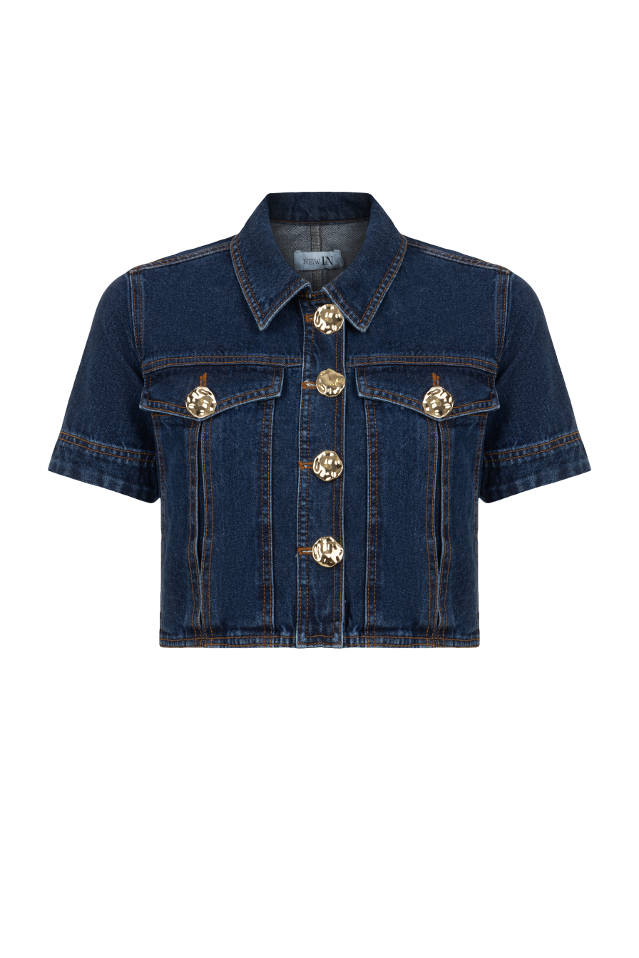 Gold Düğmeli Lacivert Denim Ceket