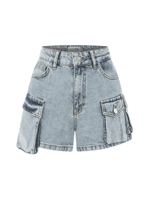 Kargo Buz Mavisi Denim Şort