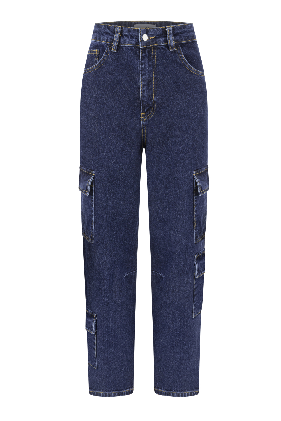 Boyfriend Kargo Lacivert Denim Pantolon