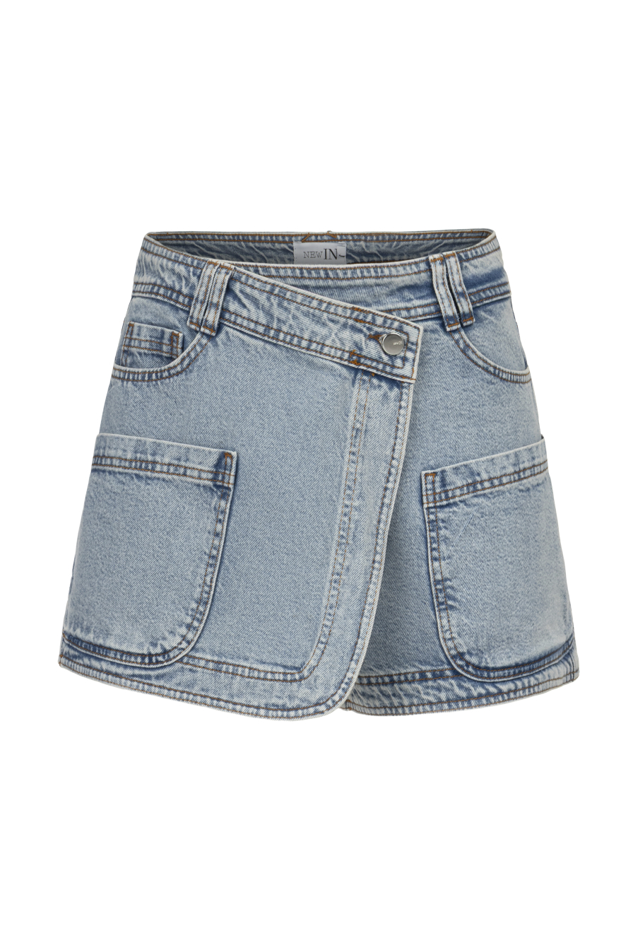 Buz Mavisi Denim Şort Etek