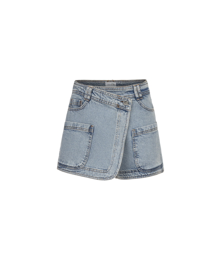 Buz Mavisi Denim Şort Etek