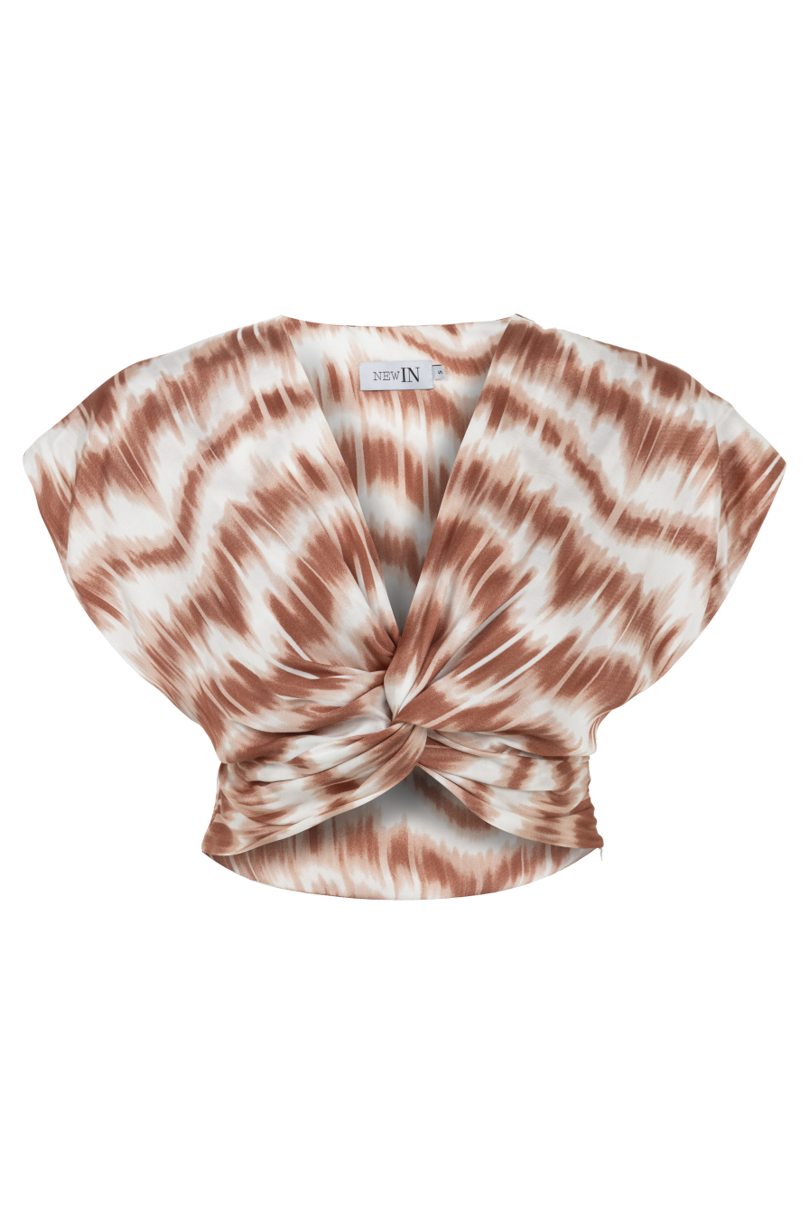 Batik Desenli Düğüm Detaylı Bluz