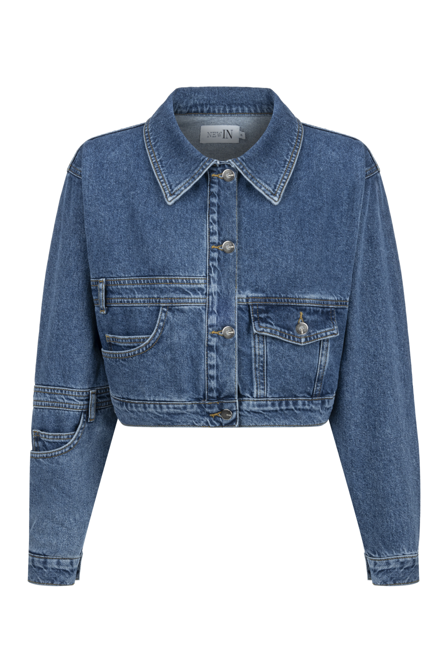 Kolu Cep Detaylı Mavi Denim Ceket