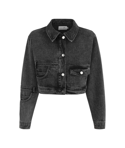 Kolu Cep Detaylı Antrasit Denim Ceket