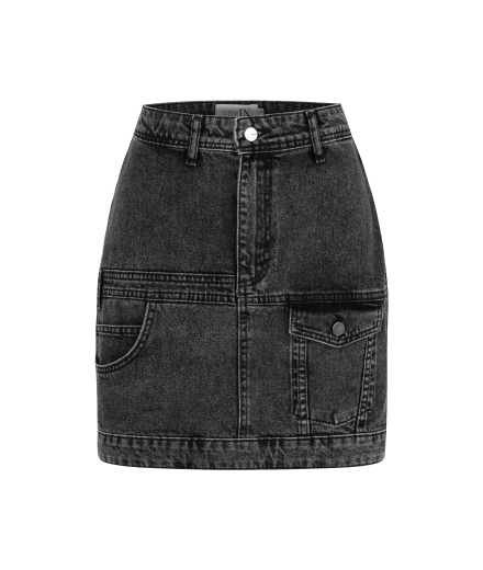 Yanı Cep Detaylı Antrasit Denim Etek