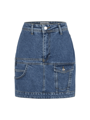 Yanı Cep Detaylı Mavi Denim Etek