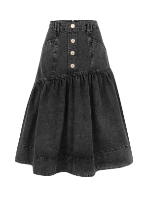 Antrasit Denim Midi Etek