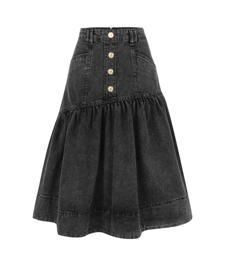 Antrasit Denim Midi Etek