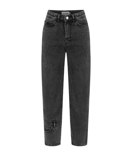 Paçası Cep Detaylı  Antrasit Denim Pantolon