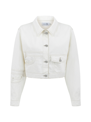Kolu Cep Detaylı Beyaz Denim Ceket