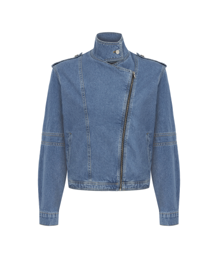 Yakalı Fermuarlı Denim Ceket