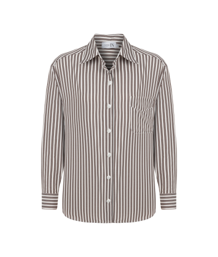 Kahverengi Çizgili Poplin Gömlek