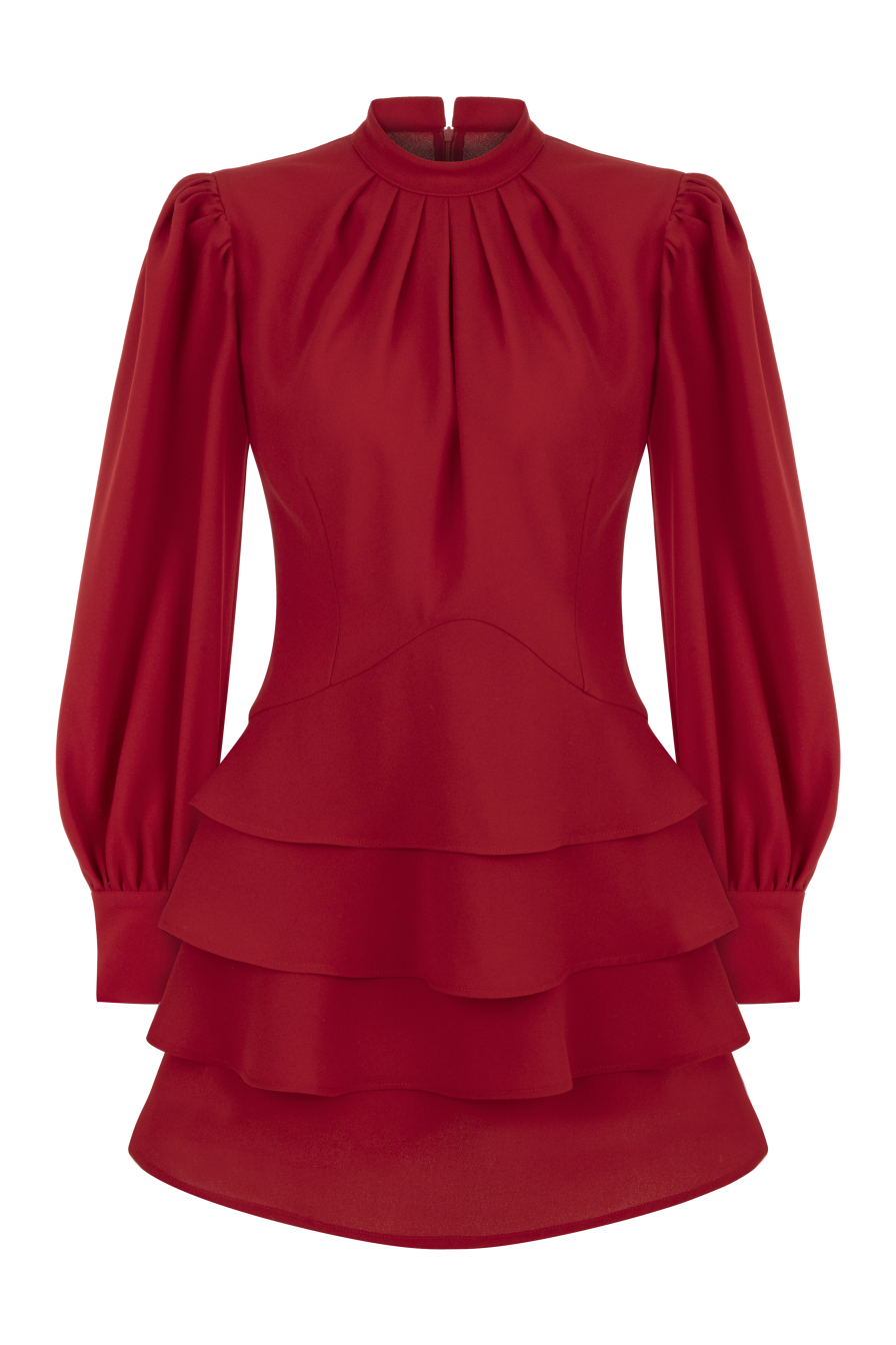 Eteği Fırfırlı Kırmızı Mini Elbise