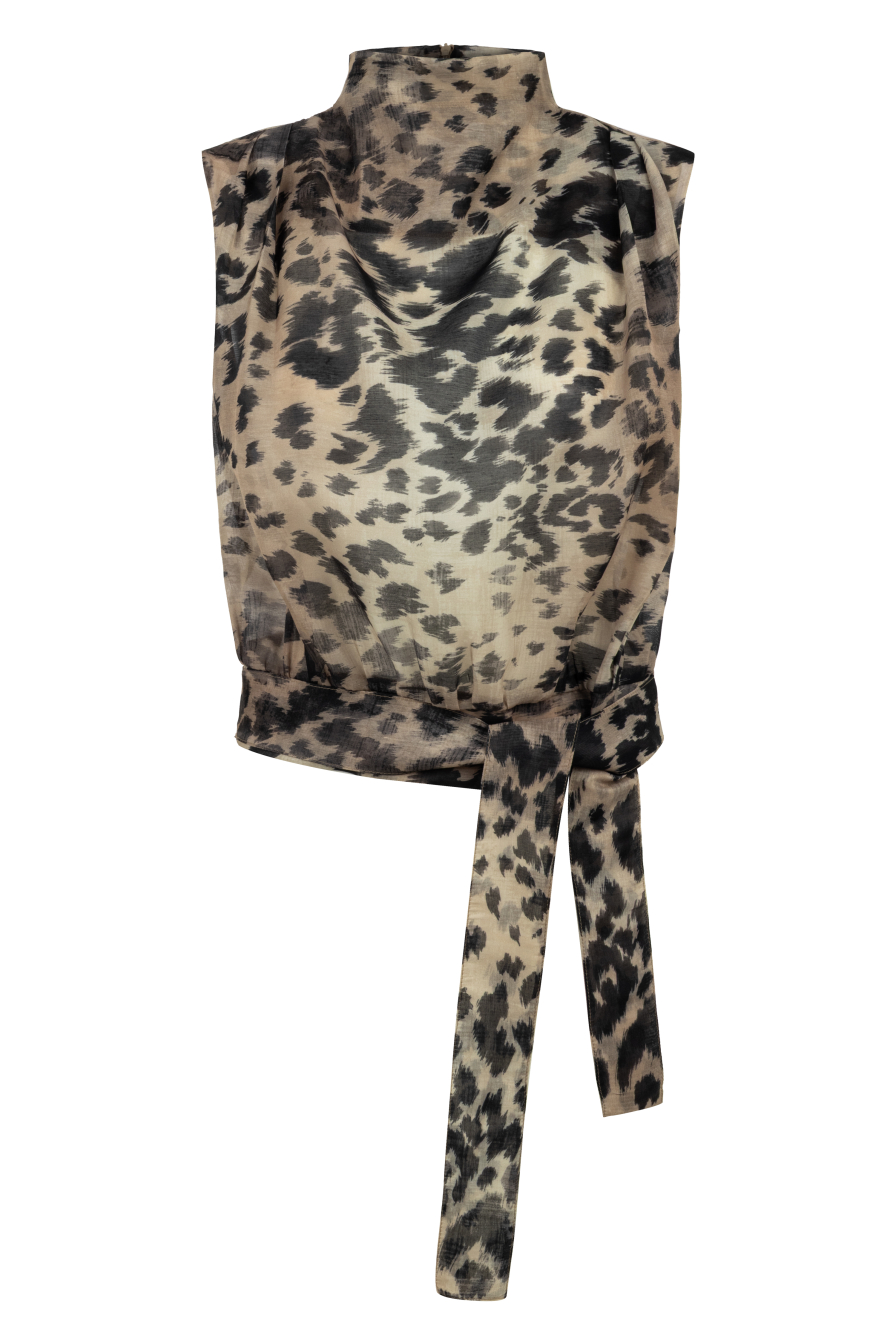 Beli Bağlamalı Leopar Bluz