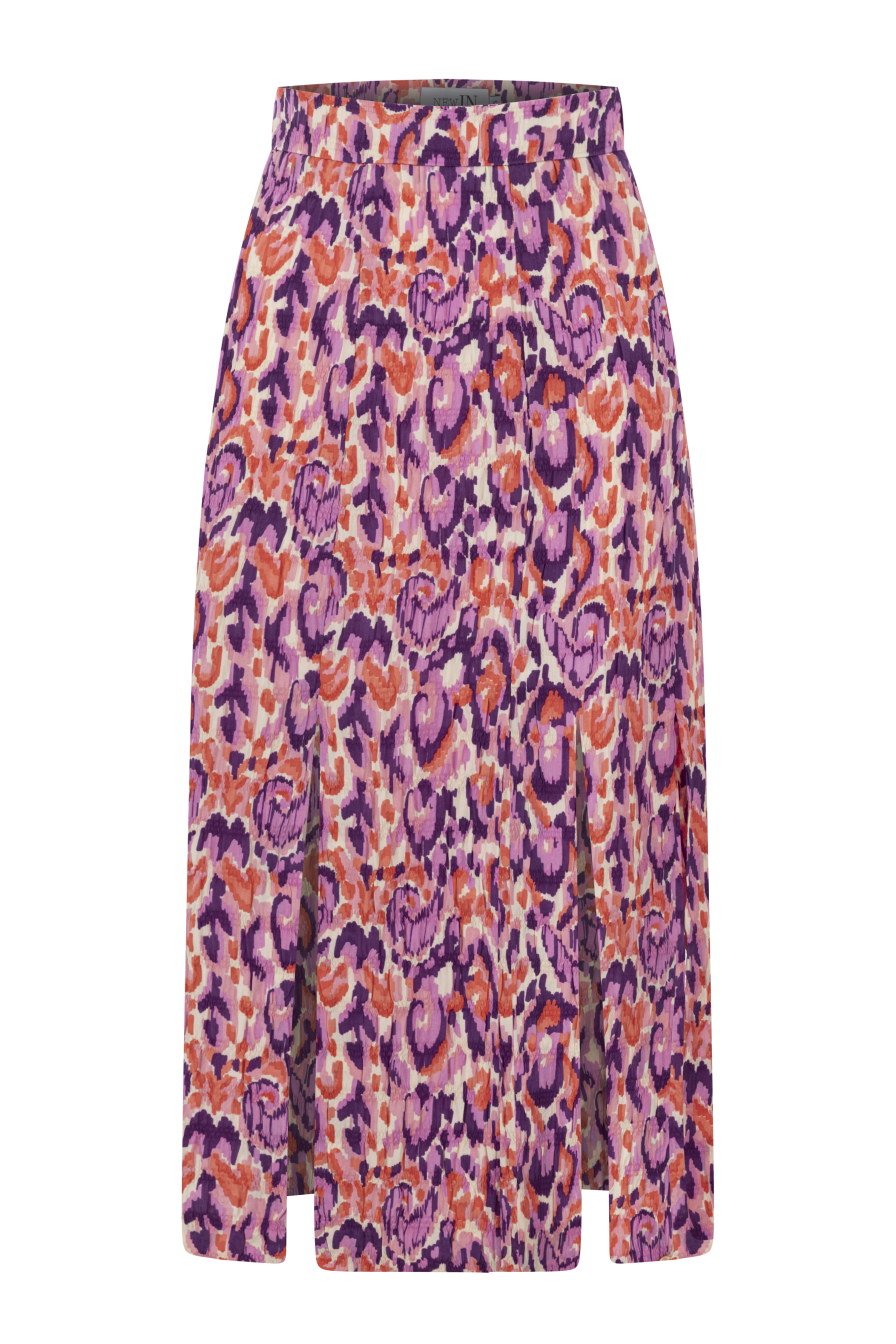 Çok Yırtmaçlı Mor Desenli Etek