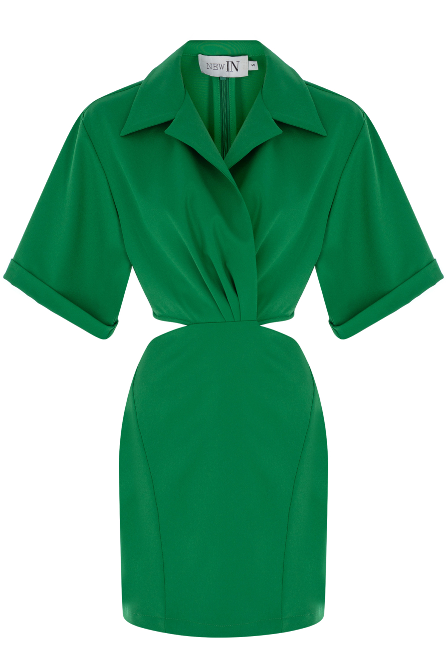 Bel Detaylı Yeşil Mini Elbise