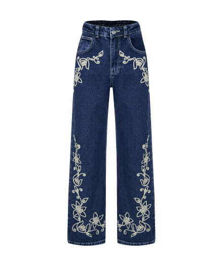 Nakışlı Denim Pantolon
