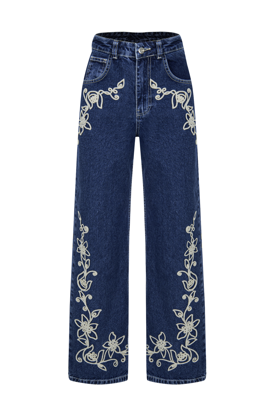 Nakışlı Denim Pantolon