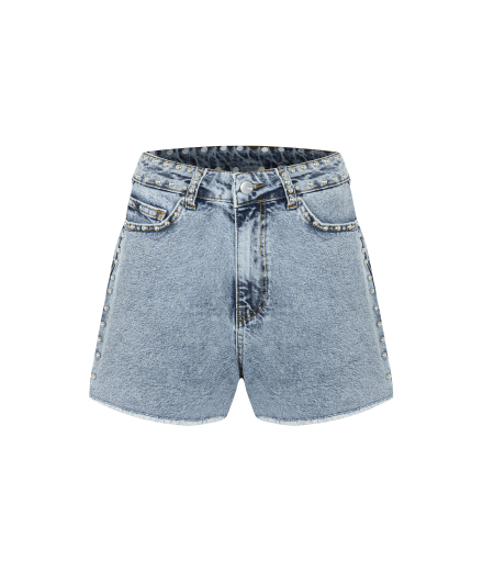 Droplu Buz Mavisi Denim Şort