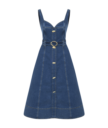 Askılı Denim Midi Elbise